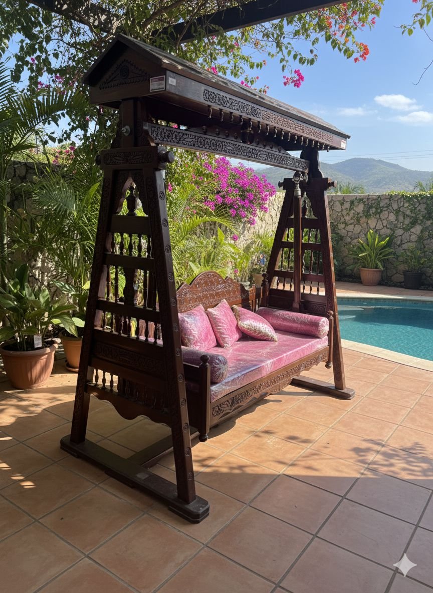 Royal Handcrafted Wooden Garden Swing with Canopy. - Image 3