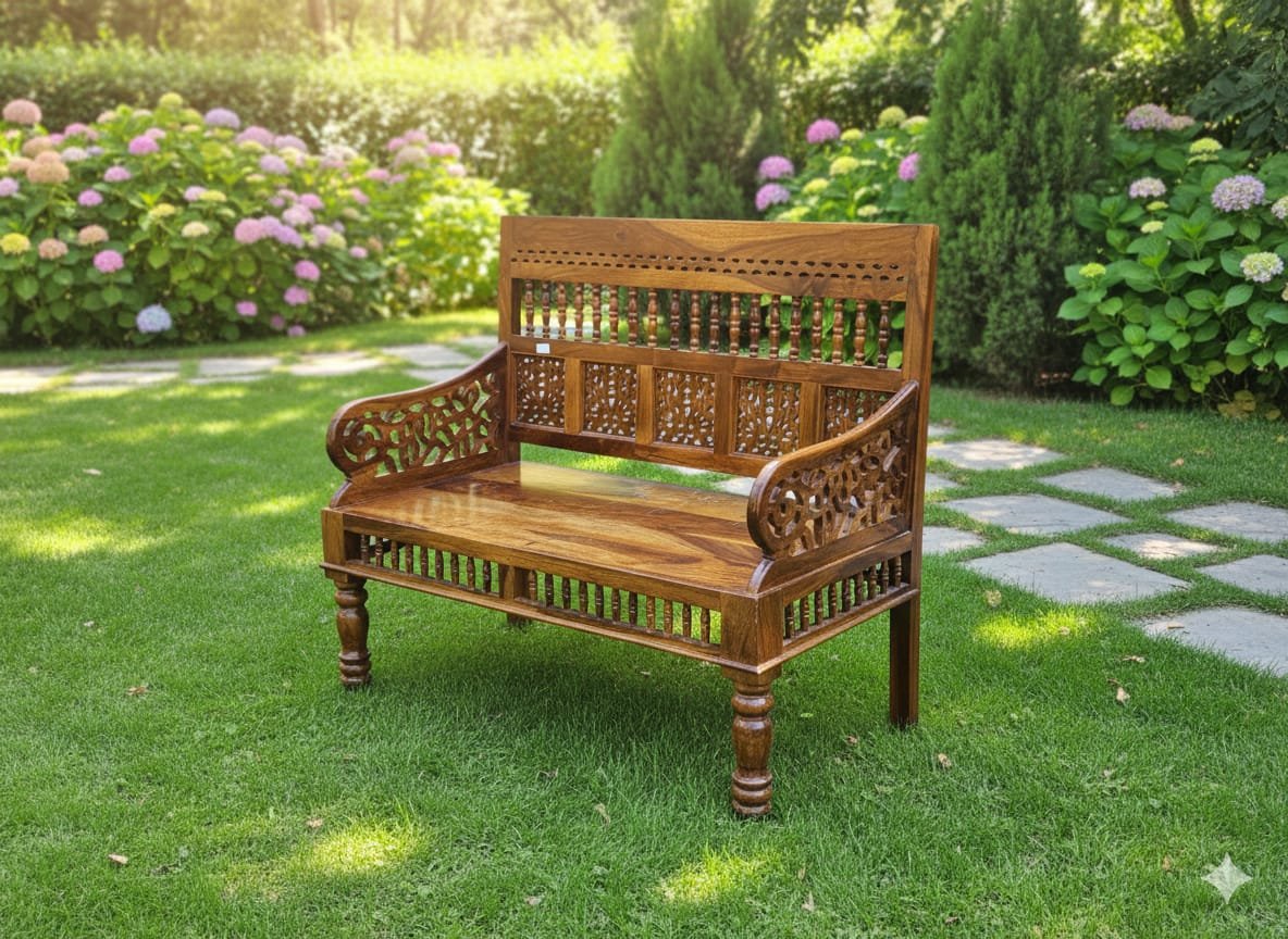 Royal Sheesham Wood 2-Seater Sofa Bench
