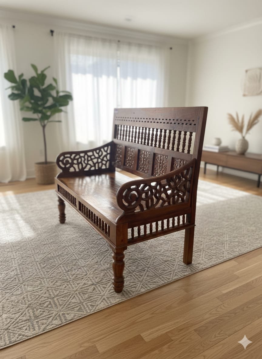 Royal Sheesham Wood 2-Seater Sofa Bench - Image 5