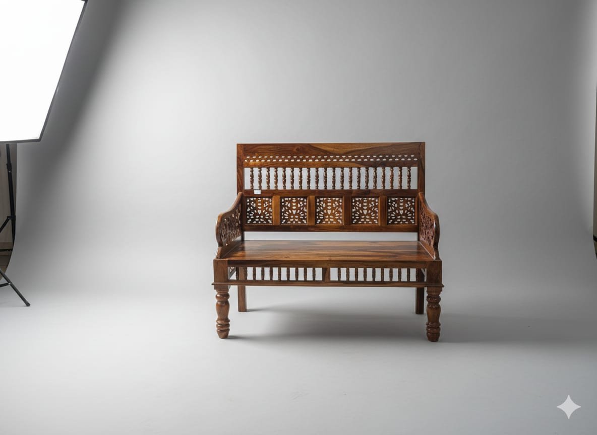 Royal Sheesham Wood 2-Seater Sofa Bench - Image 3