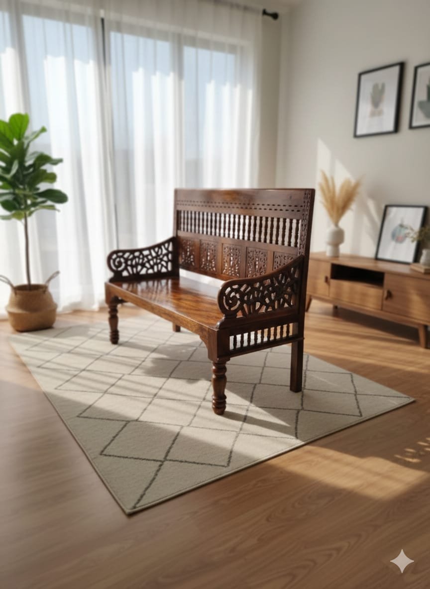 Royal Sheesham Wood 2-Seater Sofa Bench - Image 6
