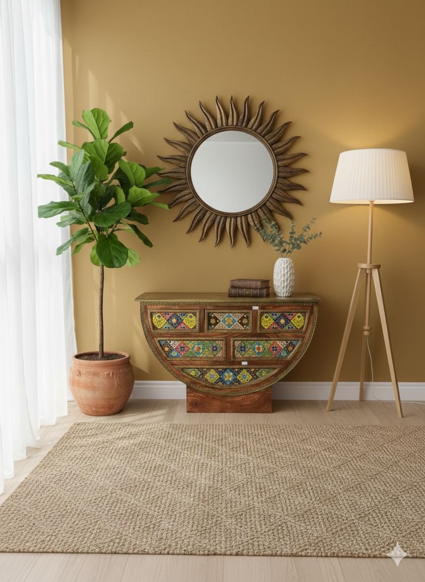 Tile Fitted Crescent Moon Chest of Drawers