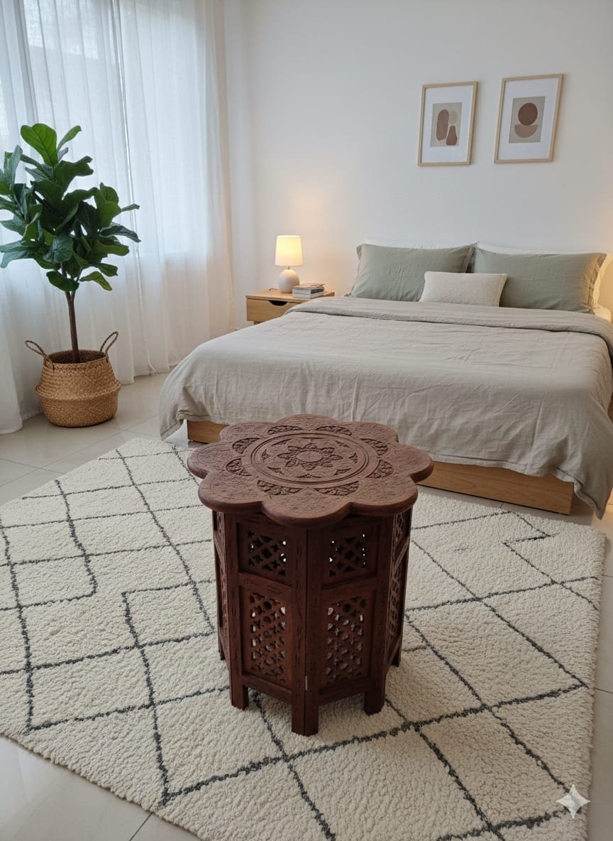 Hand-Carved Floral Octagonal Folding Table - Image 4