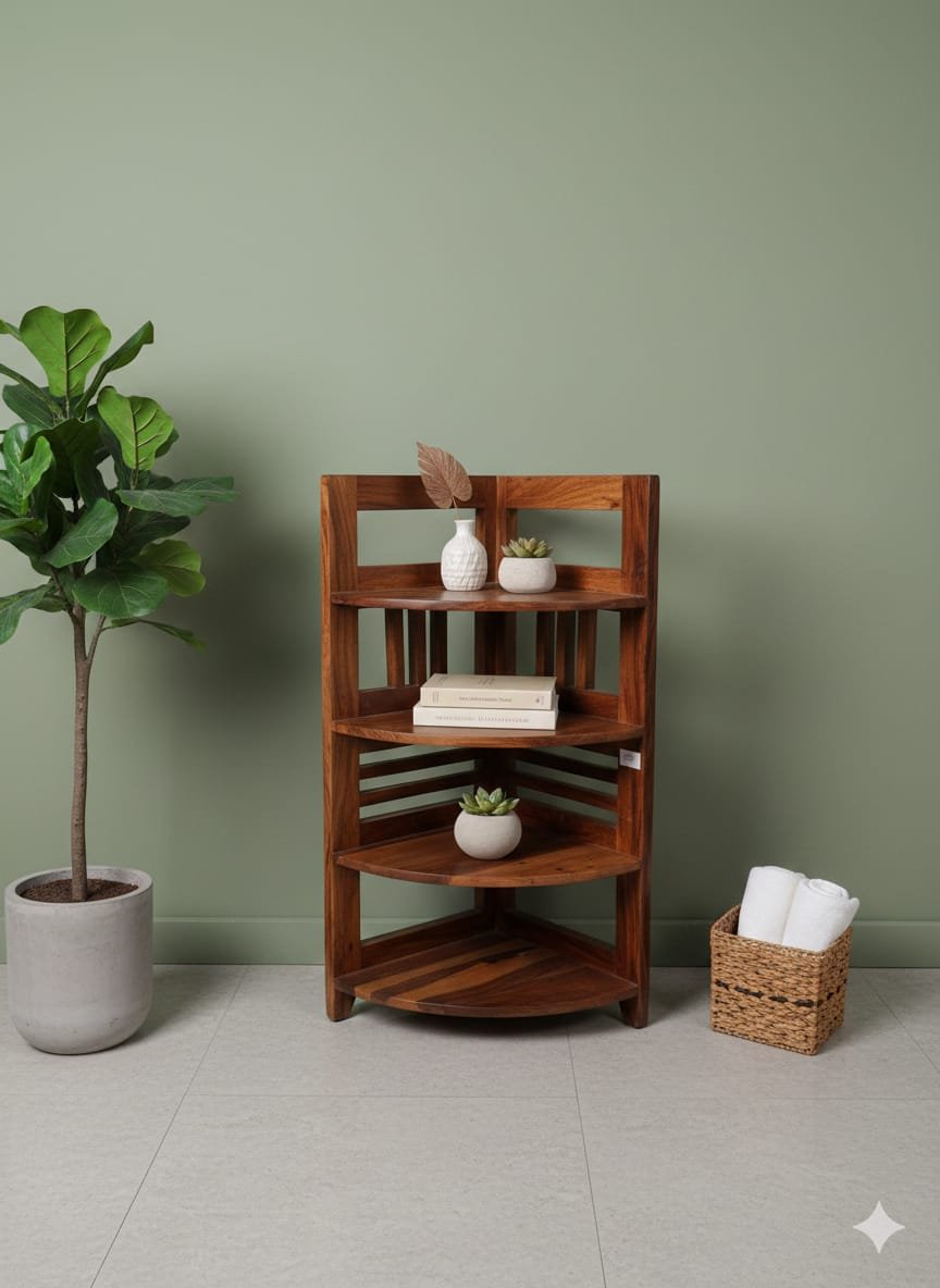 Handcrafted Wooden Tiered Corner Shelf