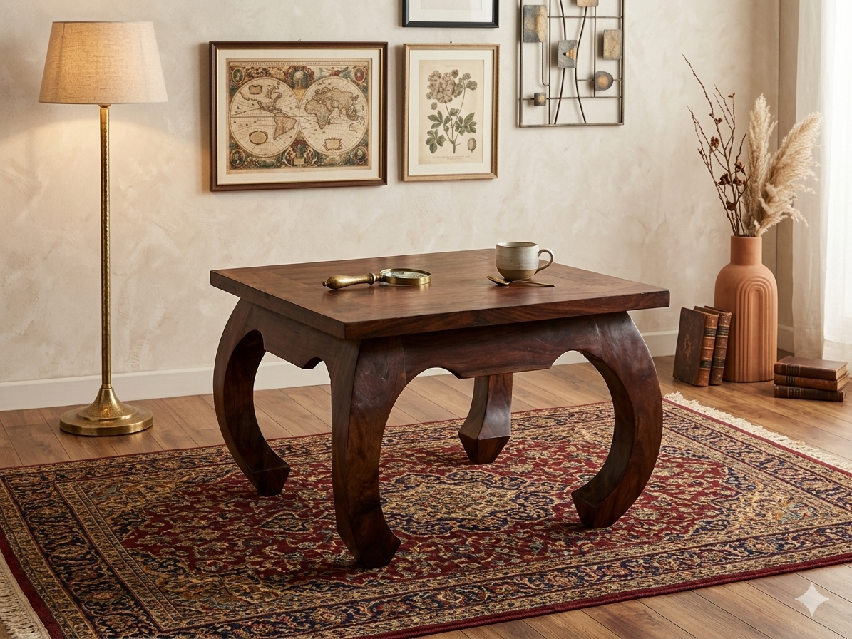 Square Coffee Table with Scalloped Cabriole Legs