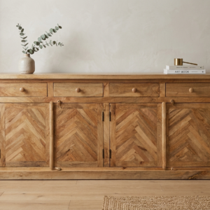 Handcrafted Mango Wood Herringbone Sideboard