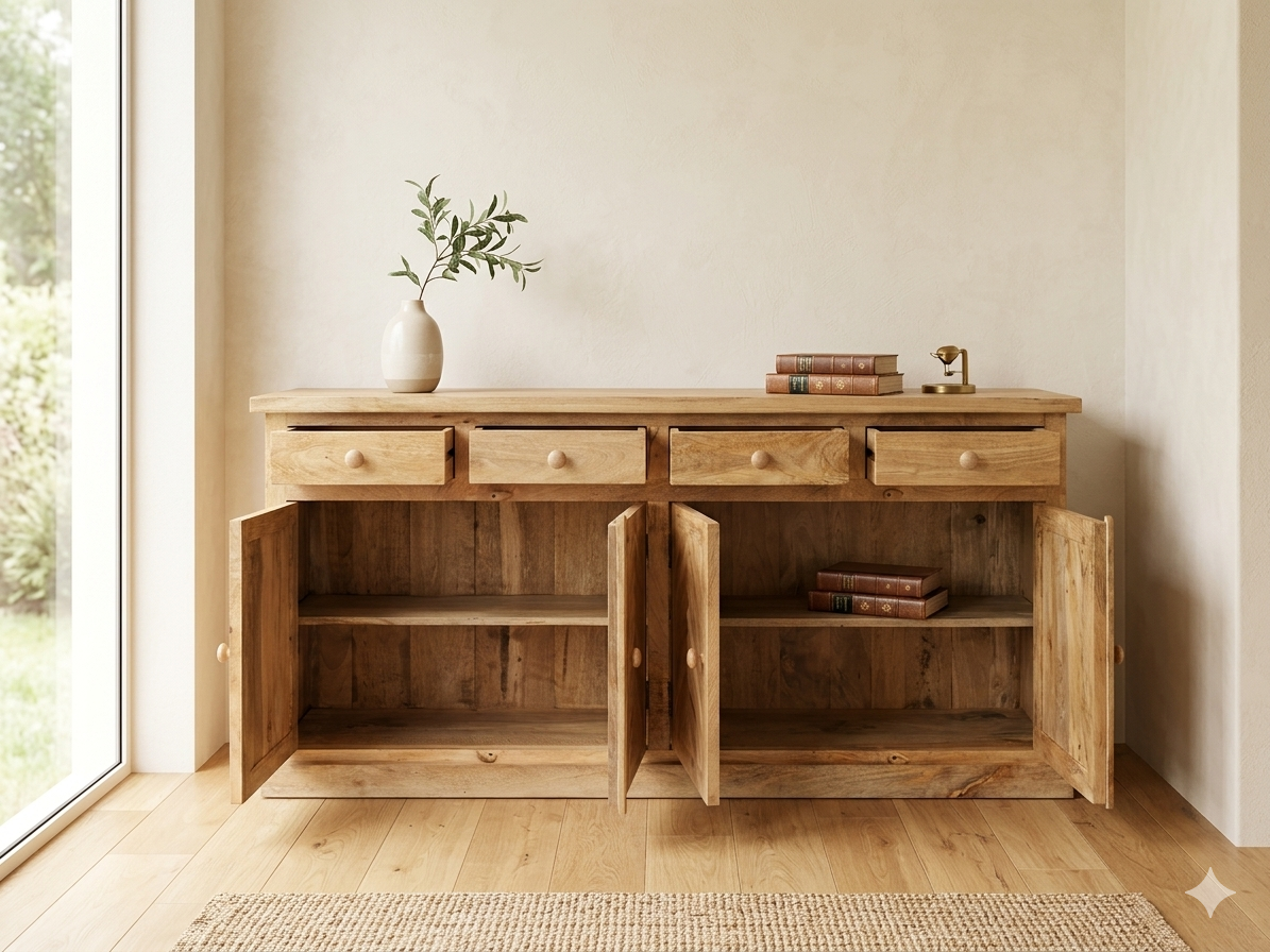 Handcrafted Mango Wood Herringbone Sideboard - Image 2