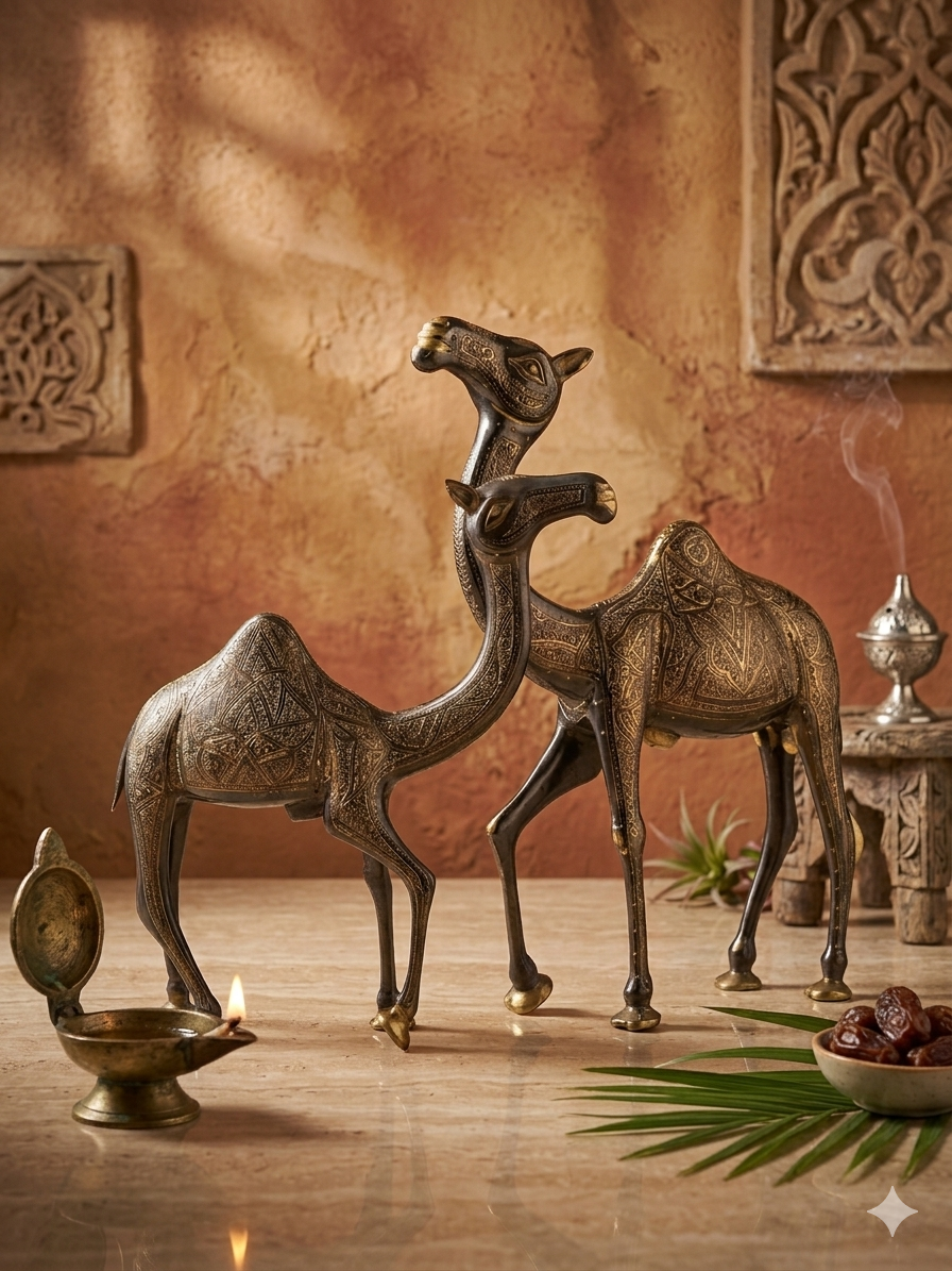 Majestic Brass Camel Pair – Handcrafted Decorative Statues - Image 2