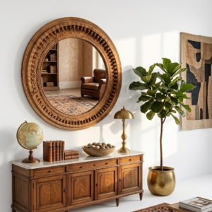 Handcrafted Round Mango Wood Mirror