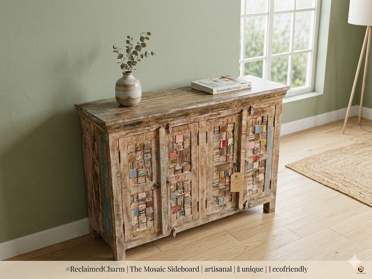 Reclaimed-Style Hand-Painted Mango Wood Sideboard - Image 2