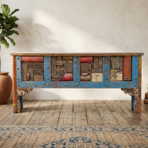 Vintage Reclaimed Wood Artisanal Console Table