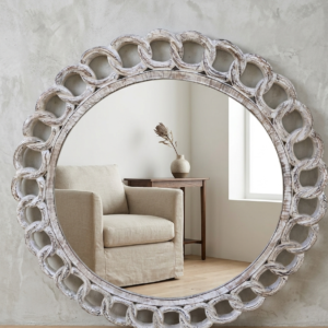 Handcrafted Distressed White Circular Mirror Frame
