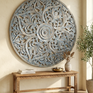 Handcrafted Mandala Floral Solid Wood Wall Panel