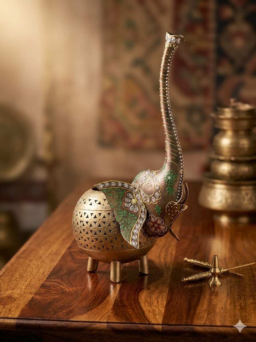Hand-Painted Brass-Finish Elephant Figurine - Image 4