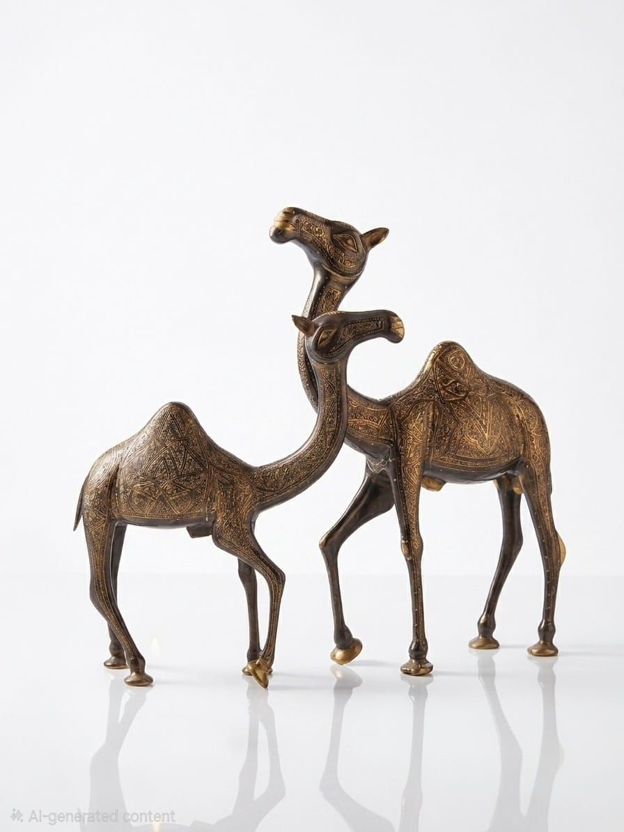 Majestic Brass Camel Pair – Handcrafted Decorative Statues