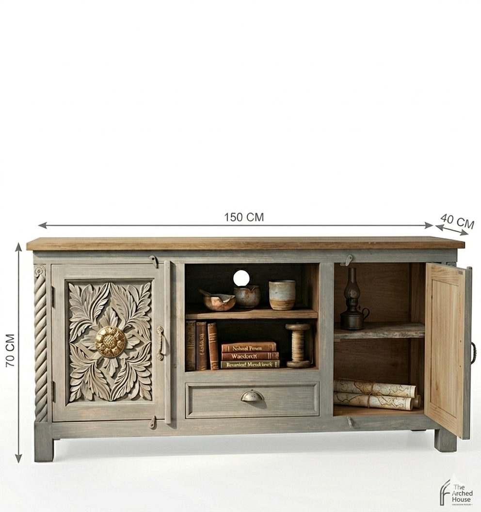 Hand-Carved TV Unit for Elegant Living - Image 5