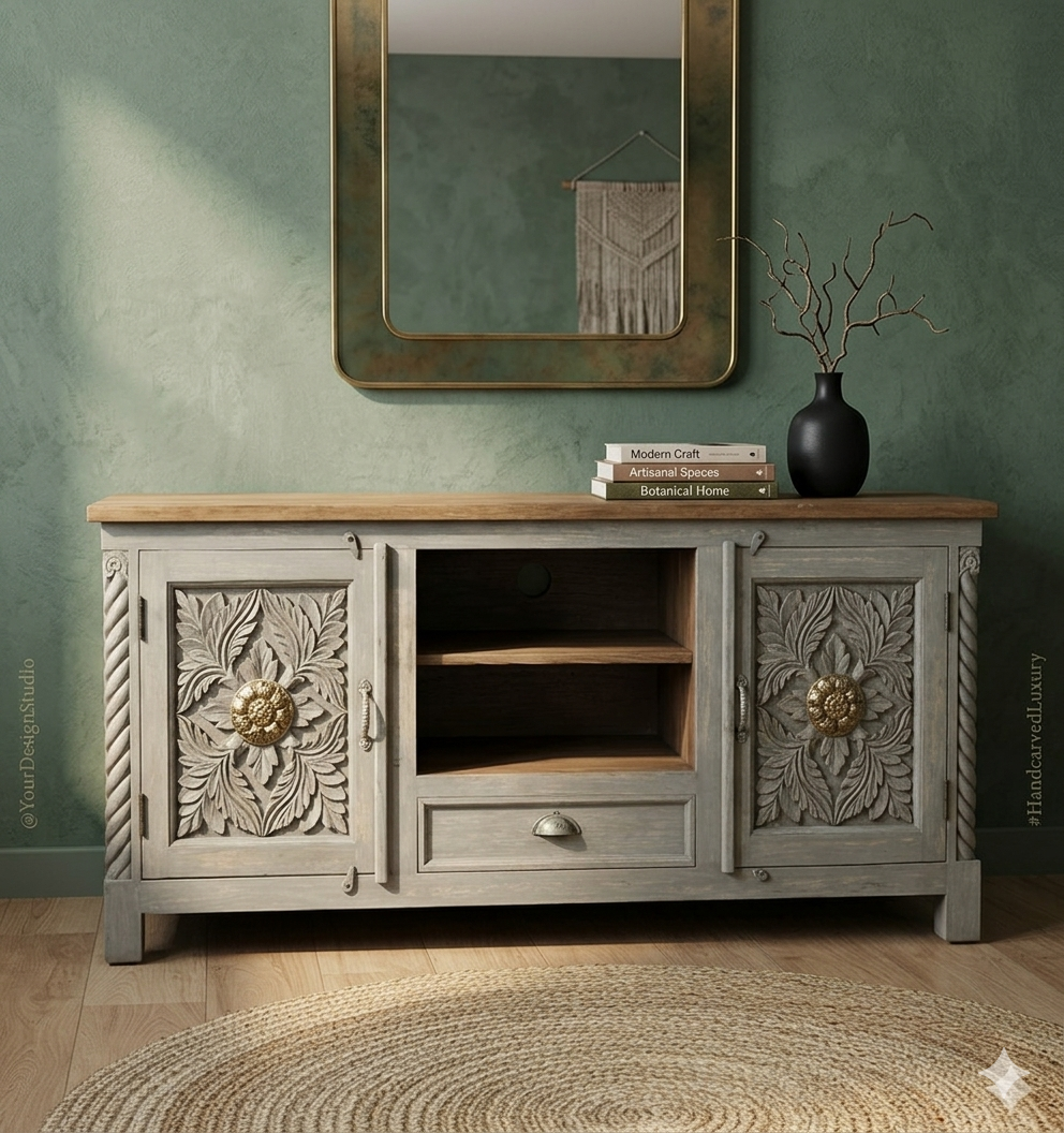 Hand-Carved TV Unit for Elegant Living - Image 3