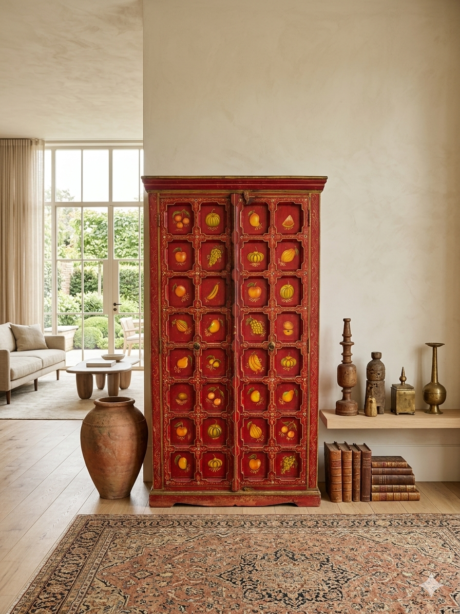 Hand-Painted Traditional Fruit Motif Wardrobe - Image 3