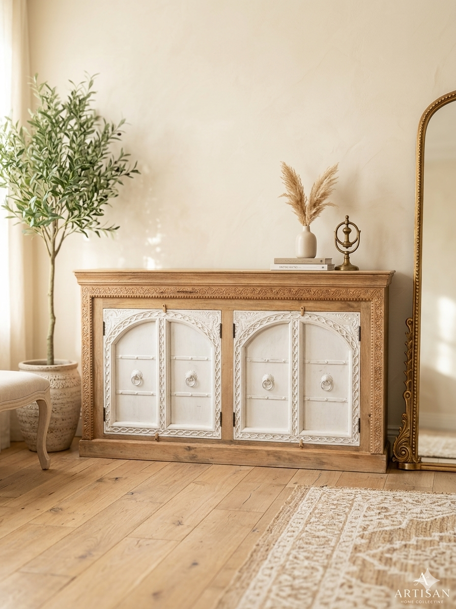 Artisanal Hand-Carved Wooden Sideboard - Image 2