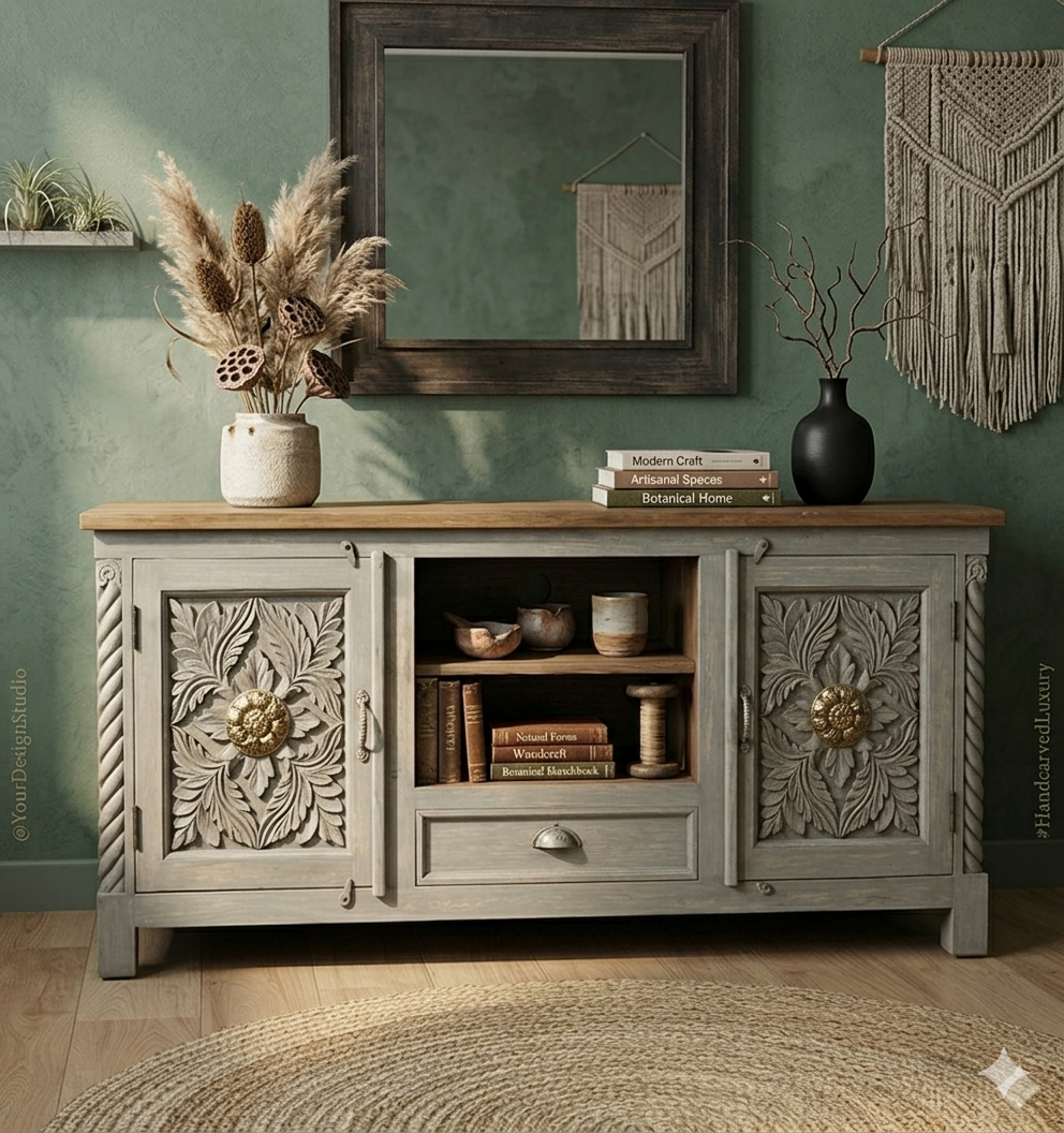 Hand-Carved TV Unit for Elegant Living