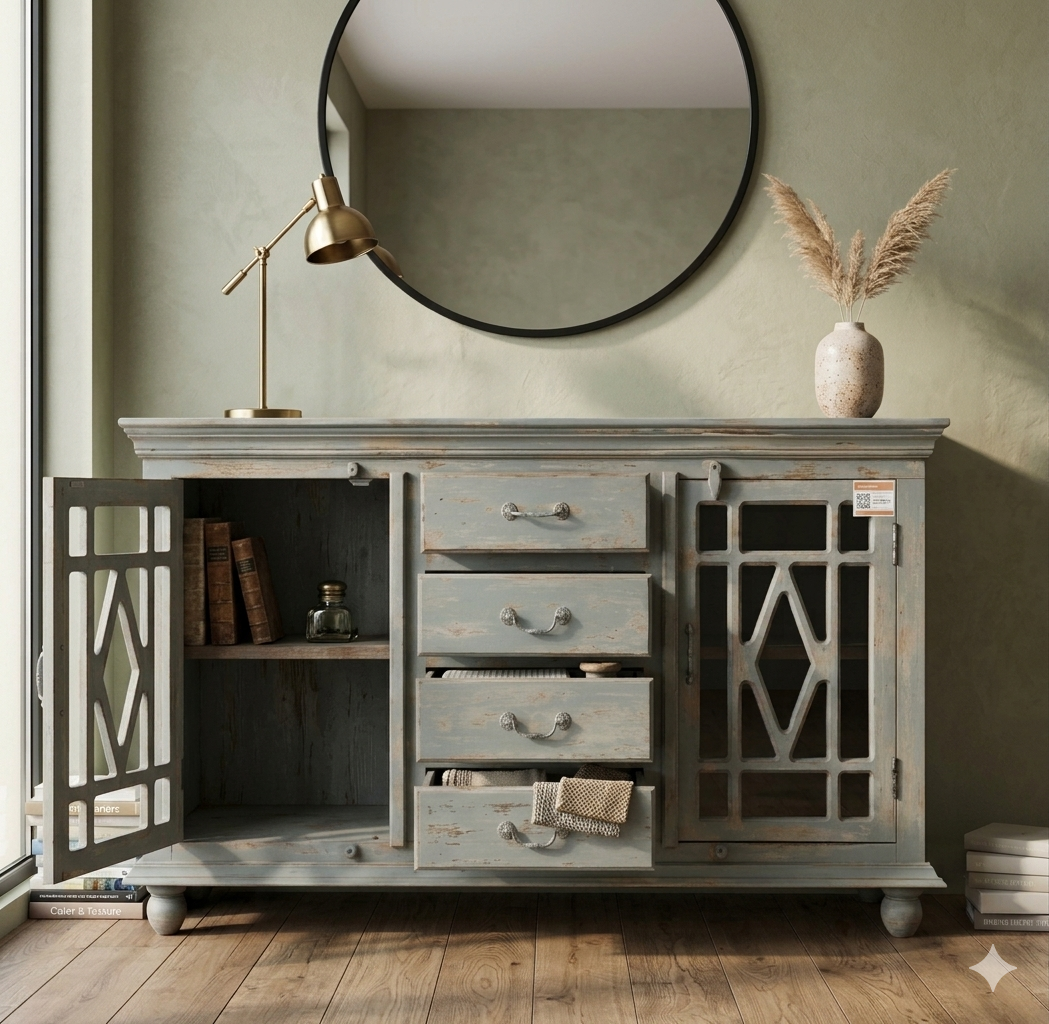 Geometric Distressed Sideboard - Image 2