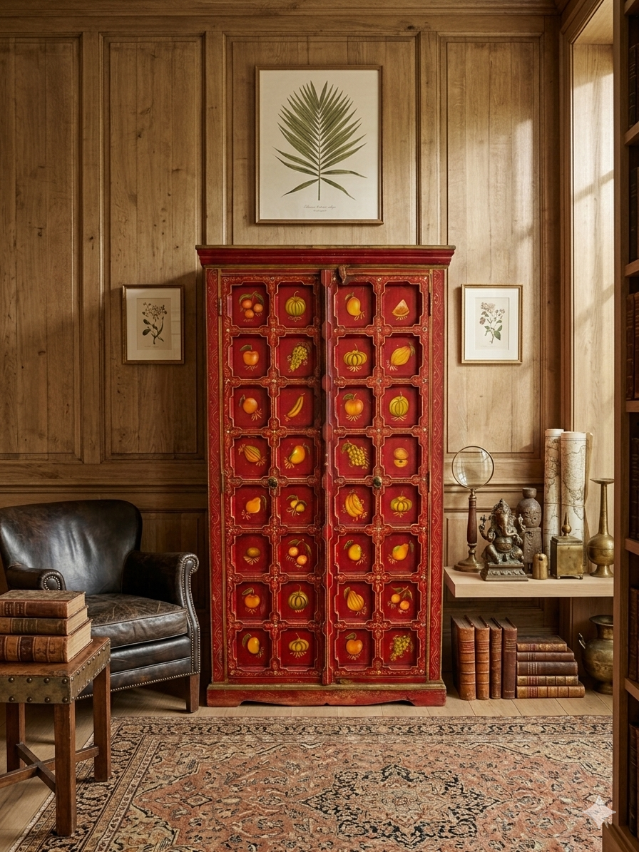 Hand-Painted Traditional Fruit Motif Wardrobe - Image 2