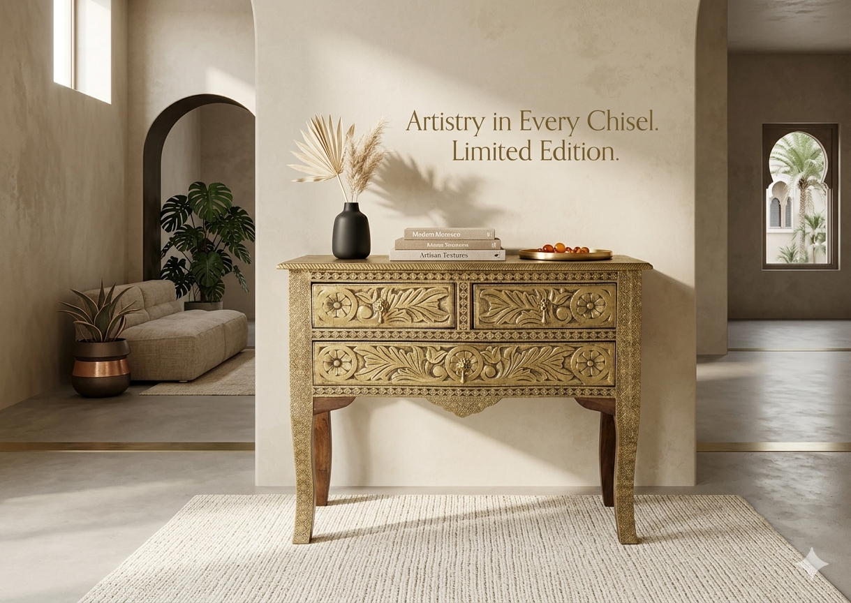 Royal Antique Brass-Fitted Solid Wood Console Table - Image 5