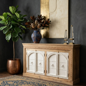 Artisanal Hand-Carved Wooden Sideboard