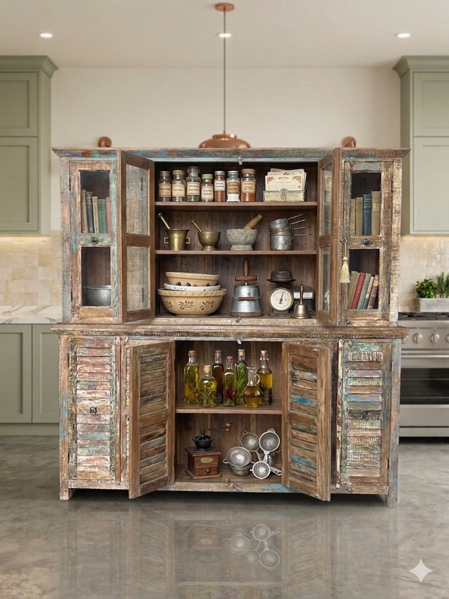 Vintage Reclaimed Solid Wood Crockery Unit - Image 5