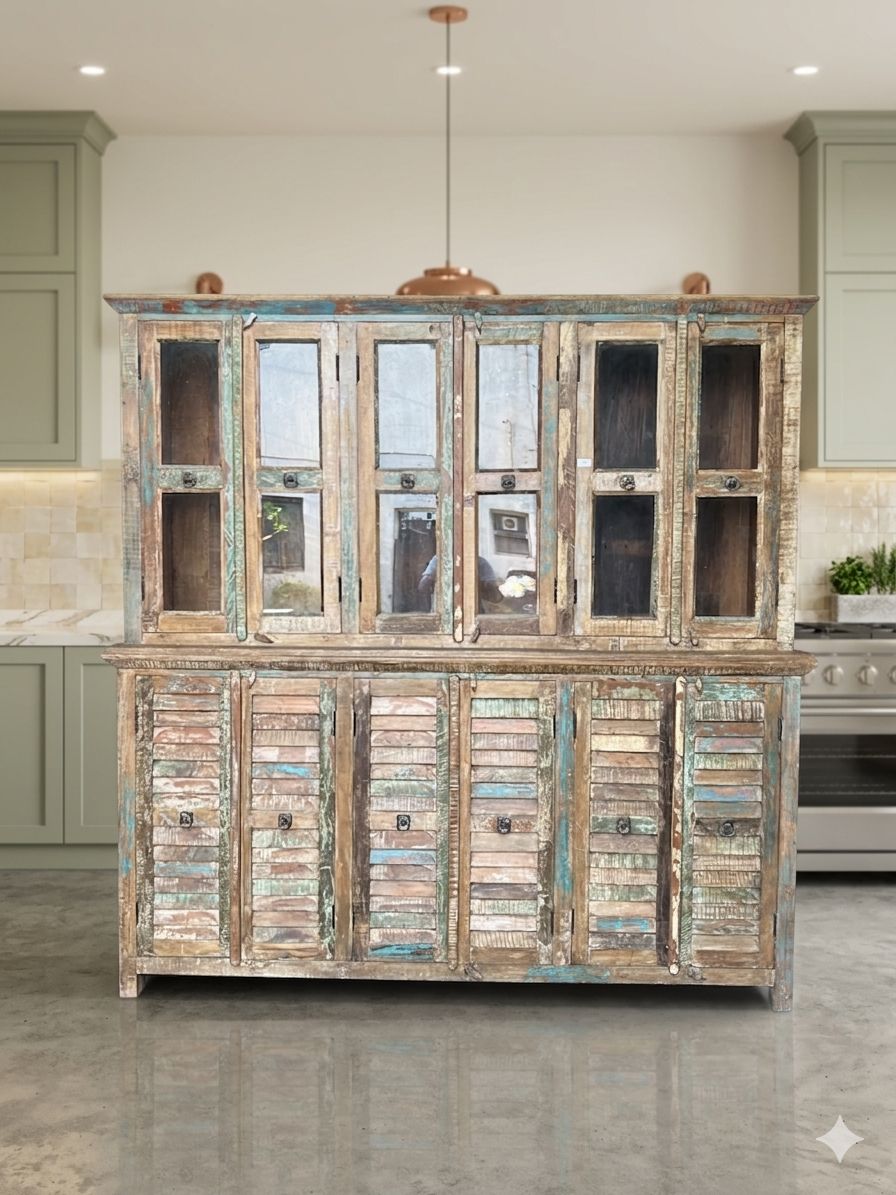 Vintage Reclaimed Solid Wood Crockery Unit - Image 4