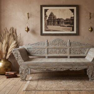 Hand-Carved Wooden Daybed – Distressed Antique Finish