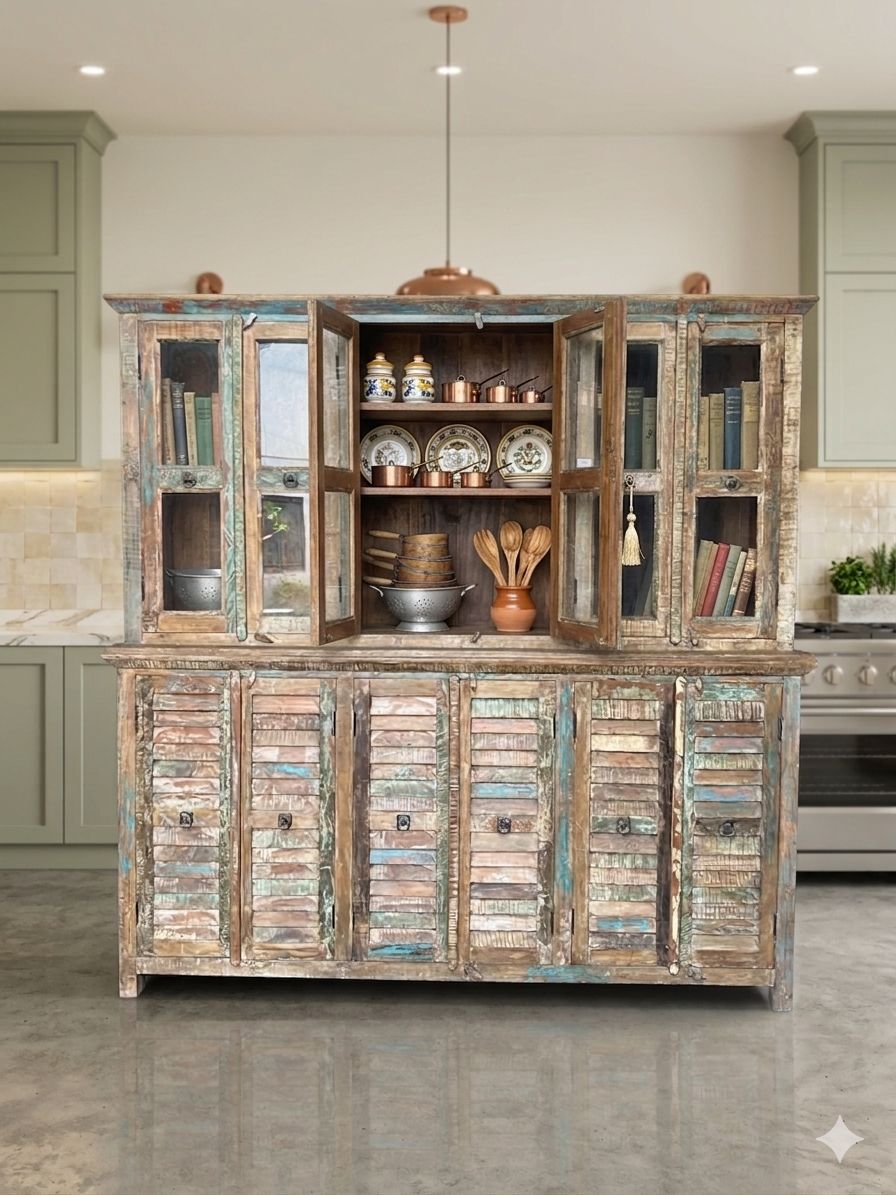 Vintage Reclaimed Solid Wood Crockery Unit - Image 2