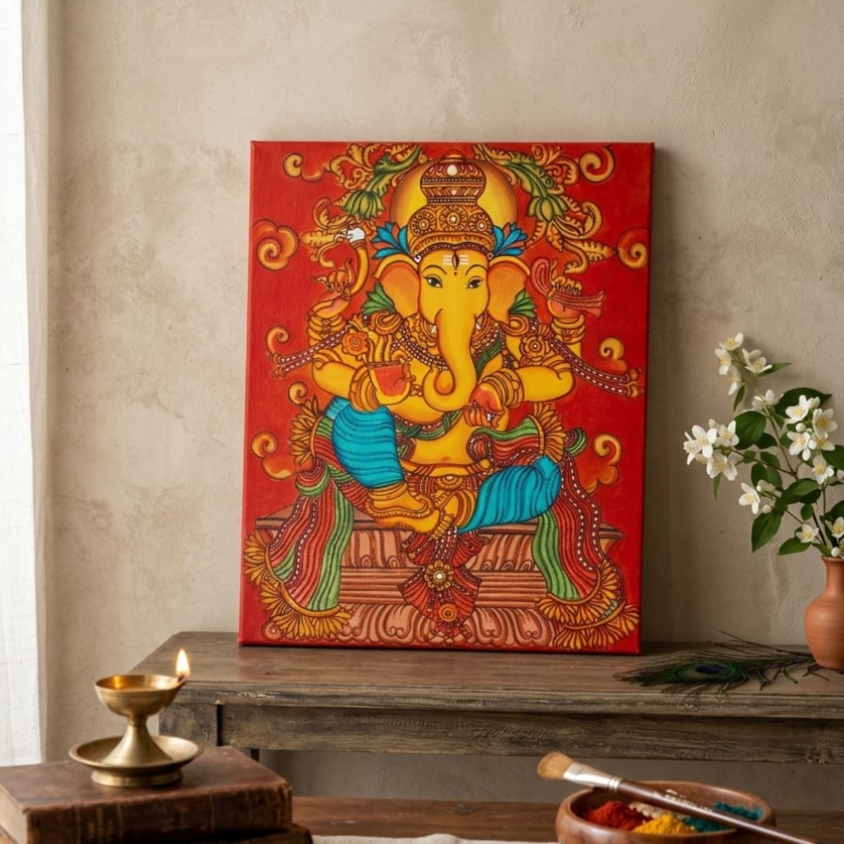 Handpainted Lord Ganesha Canvas Painting - Image 2