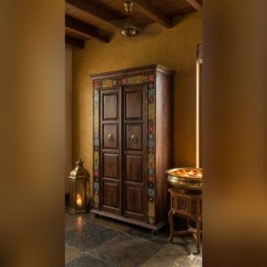 Premium Solid Wood Handcrafted Wardrobe with Decorative Mosaic Border