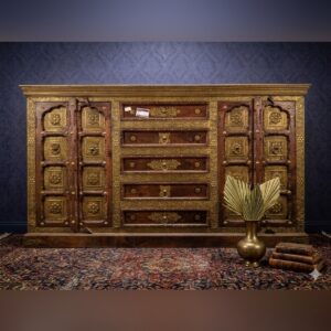 Handcrafted Solid Wood Sideboard Cabinet with Antique Brass Carvings