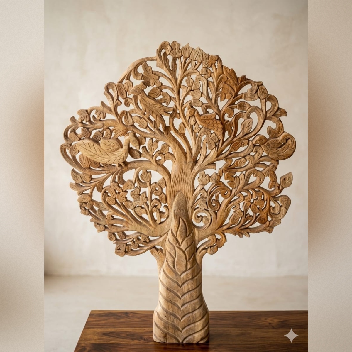 Handmade Tree of Life Carved Wood Wall Art - Image 2