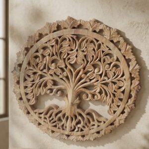 Round Tree of Life Hand-Carved Wood Wall Art