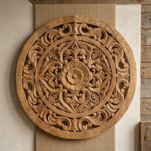 Hand-Carved Round Wooden Wall Art