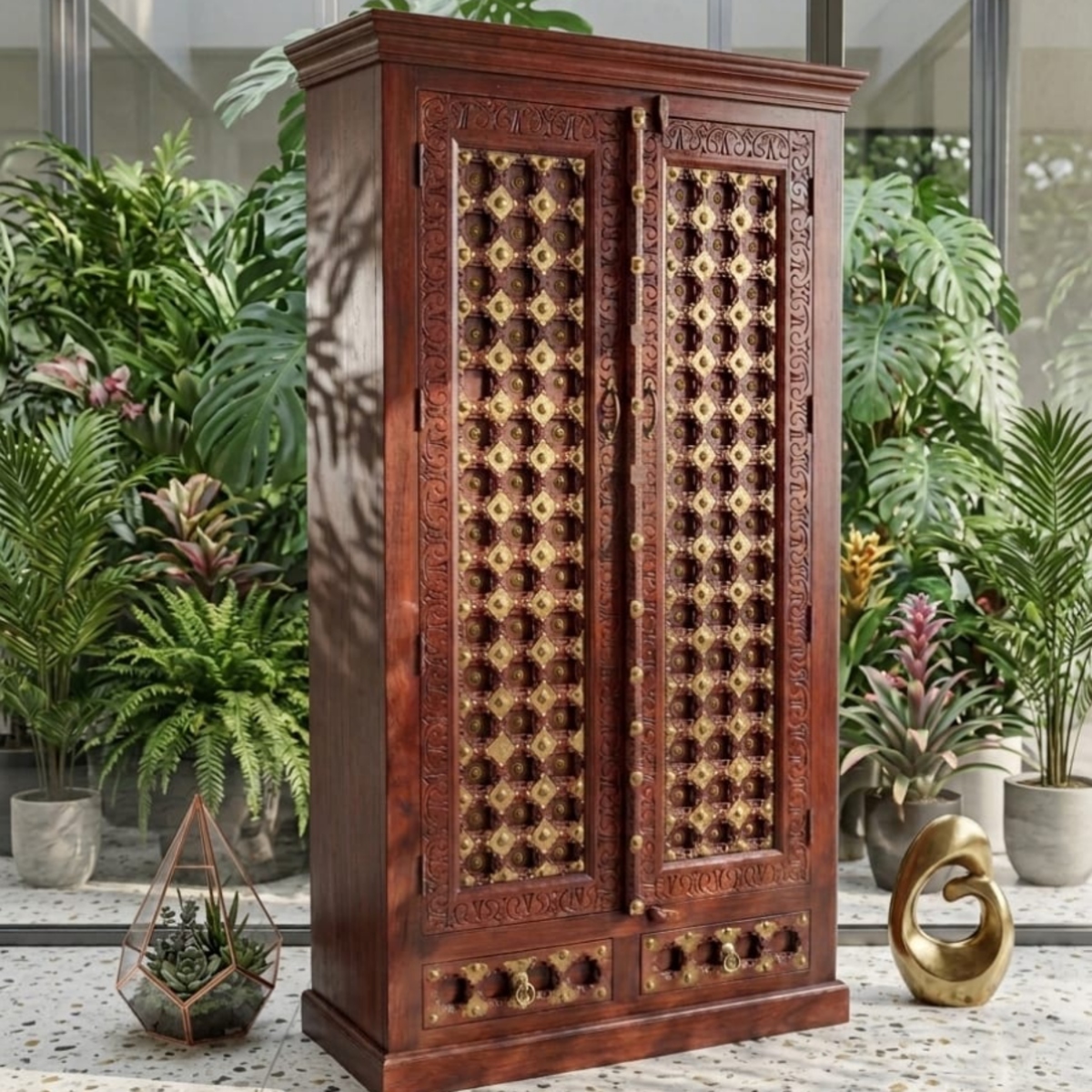 Traditional Handcrafted Solid Wood Wardrobe Cabinet - Image 3
