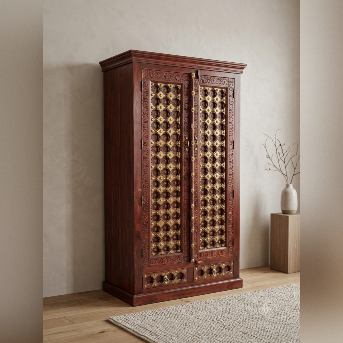 Traditional Handcrafted Solid Wood Wardrobe Cabinet