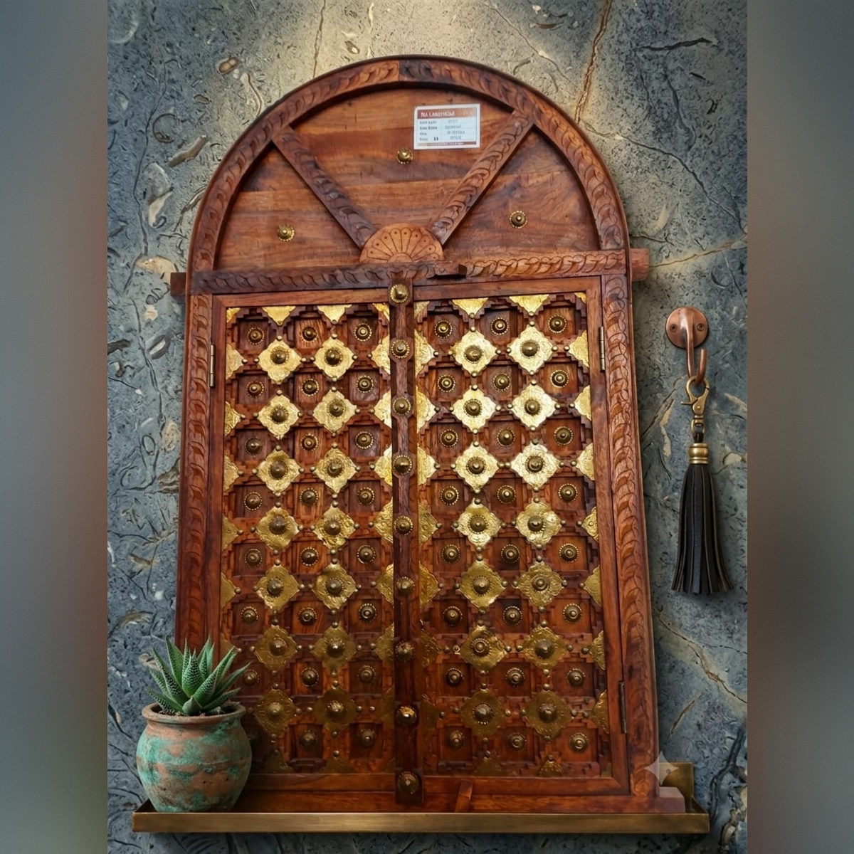 Heritage Brass-Embellished Wooden Window Frame Wall Art - Image 3