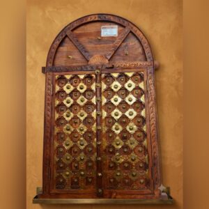 Heritage Brass-Embellished Wooden Window Frame Wall Art