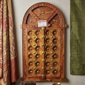 Traditional Arched Solid Wood Wall Panel with Antique Brass Studs