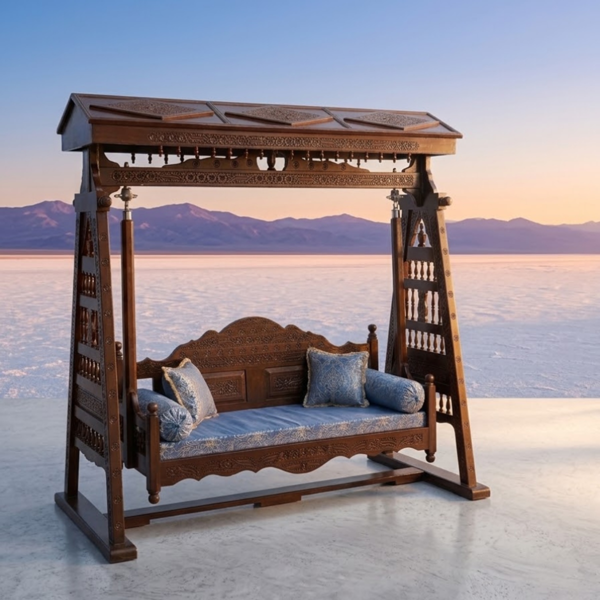 Hand-Carved Solid Wood Swing - Image 3