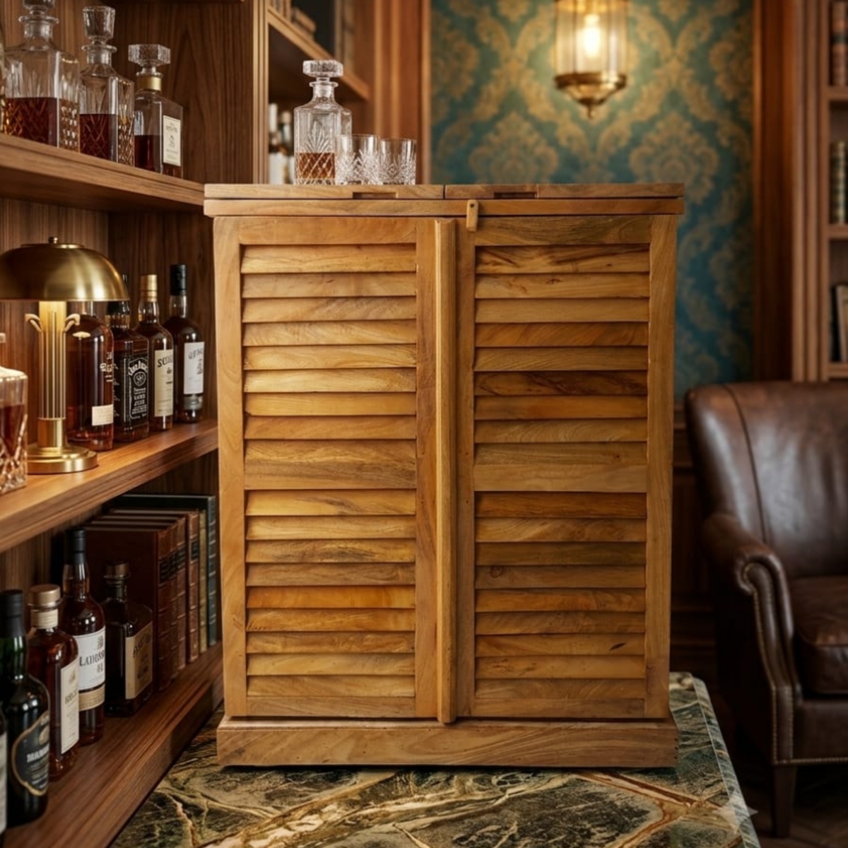 Premium Solid Wood Fold-Out Bar & Wine Cabinet