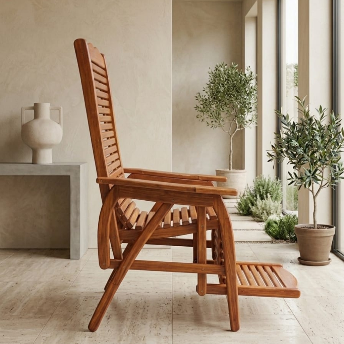 Premium Handcrafted Solid Wood Slatted Lounge Chair - Image 4