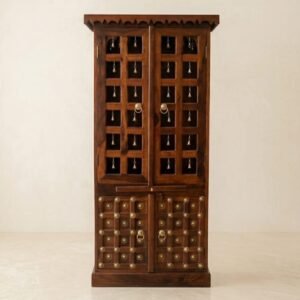 Handcrafted Sheesham Wood Temple with Brass Bells & Studs