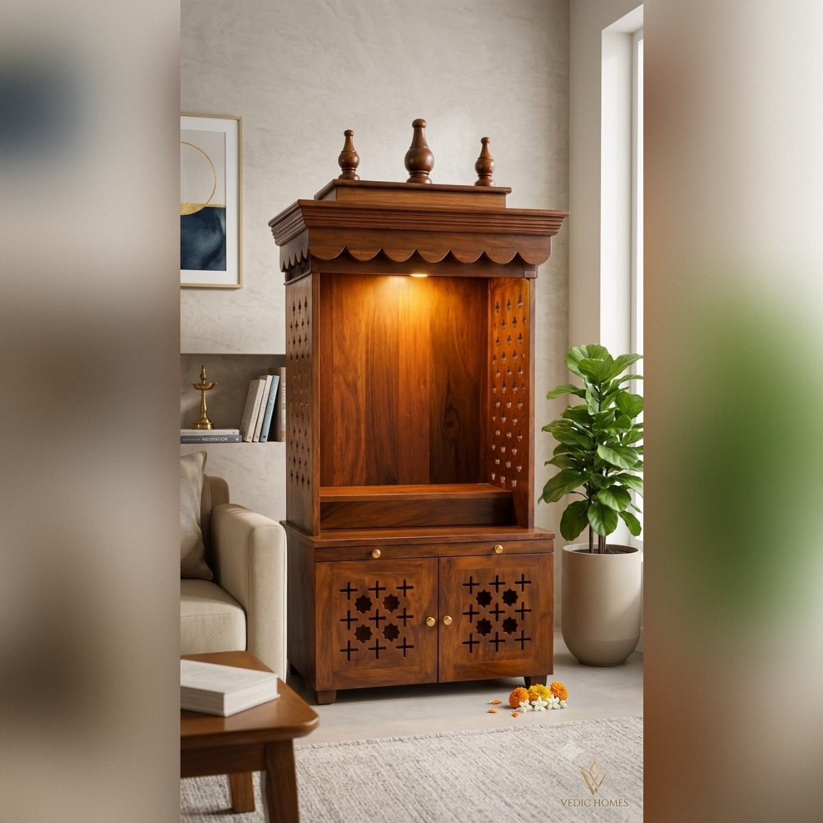 Premium Handcrafted Wooden Mandir for Home - Image 3