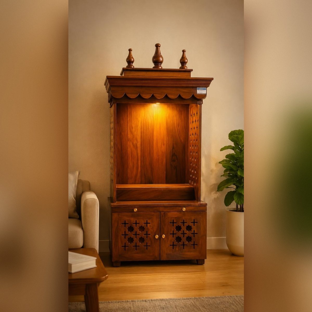 Premium Handcrafted Wooden Mandir for Home