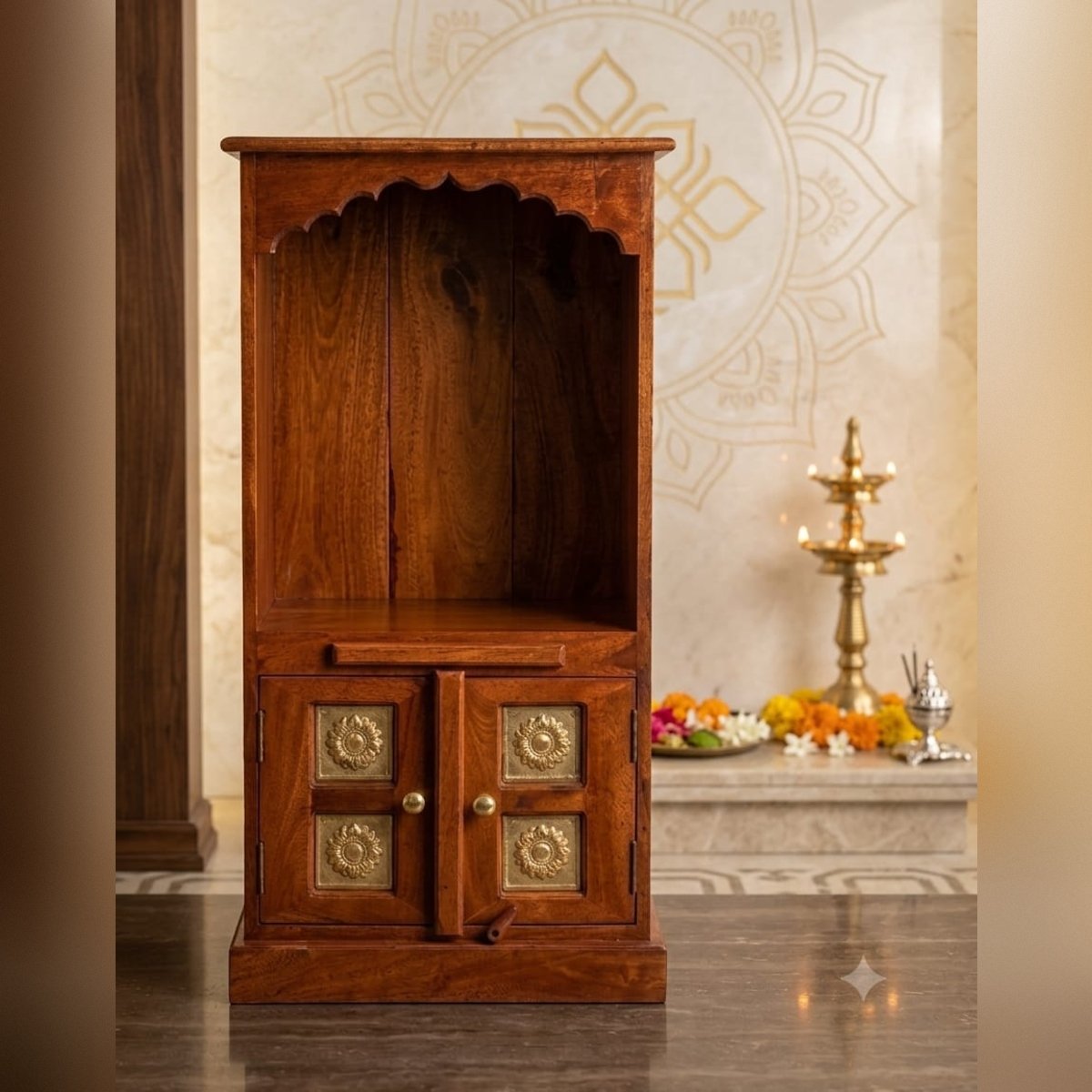 Handcrafted Solid Wood Home Mandir - Image 3